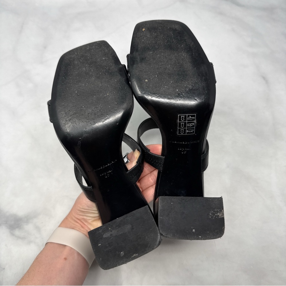 Alexander Wang Hayden Leather Square Toe Minimalist Slide Mule Sandal Heel Black - Picture 13 of 16